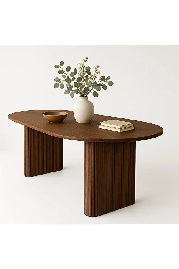 Masif Kayın Ağacından Oval Modern Yemek Masası – 180×80×75 cm